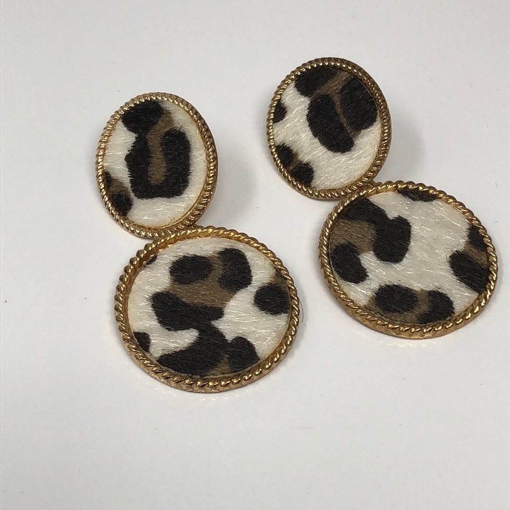 Leopard/Cow Print Calf Hair Circle Dangle Earrings For Pierced Ears